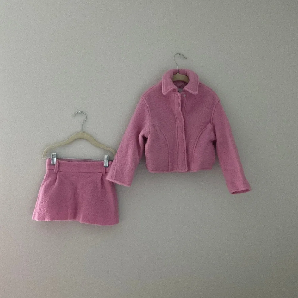 Zara Skirt Suit Set Girls 4-5 Pink Excellent Wool Blend Preppy Classic